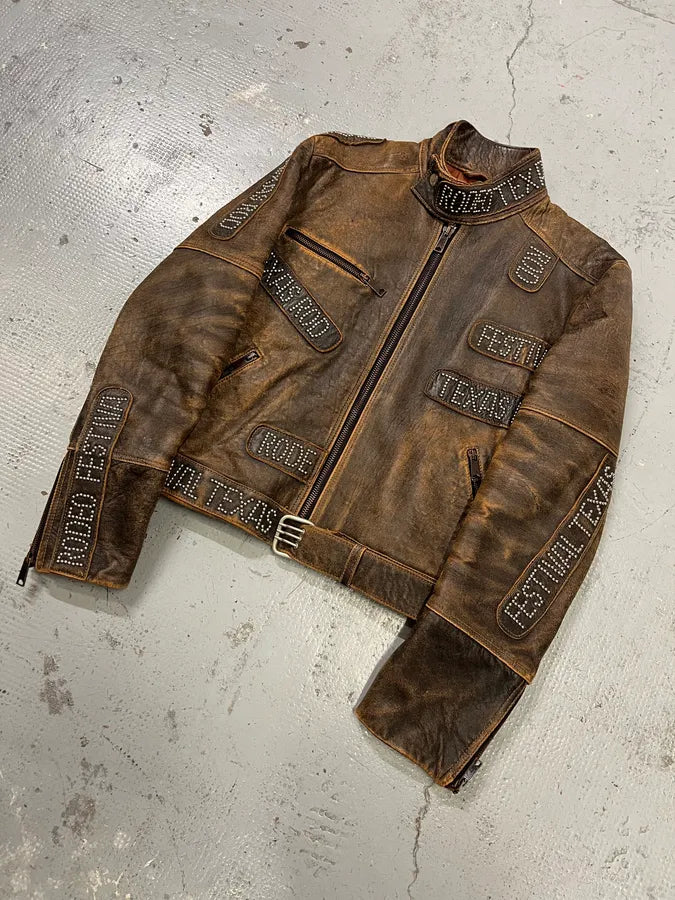 SS2001 Dolce & Gabbana Rodeo Studded Aged Leather Jacket pnACJIe 3