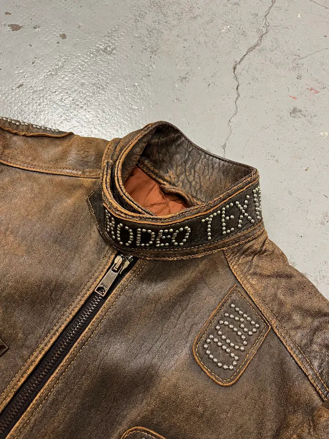 SS2001 Dolce & Gabbana Rodeo Studded Aged Leather Jacket pnACJIe 4