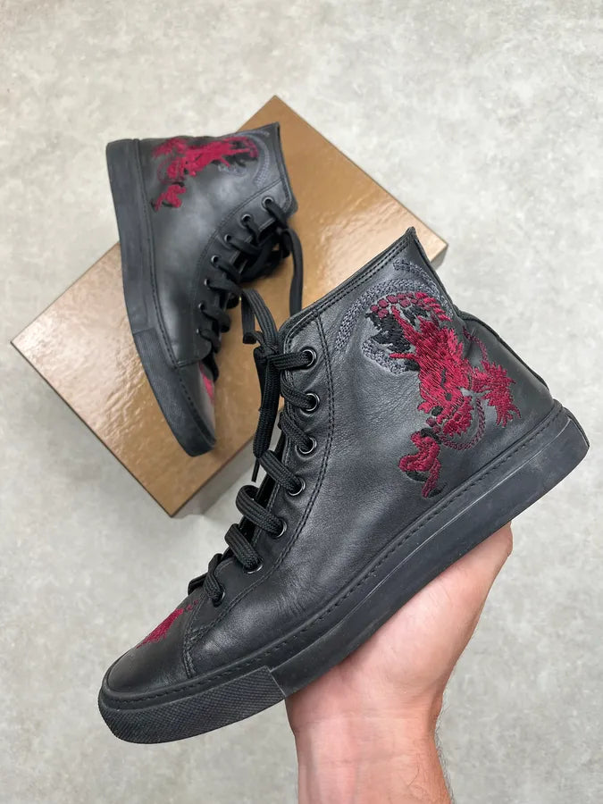 SS2001 Gucci Leather Embroidered Dragon Black Leather High Sneakers ENkUNSI 0