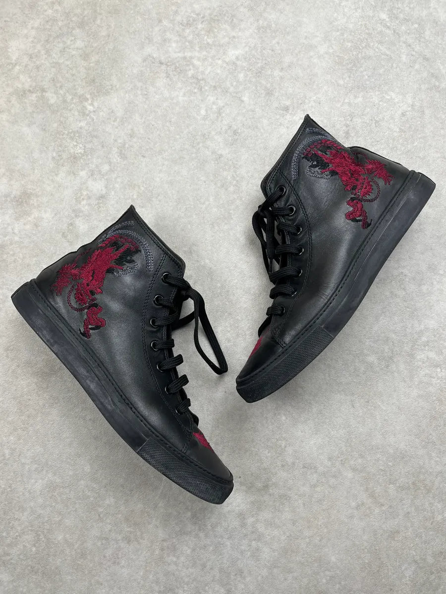 SS2001 Gucci Leather Embroidered Dragon Black Leather High Sneakers ENkUNSI 1