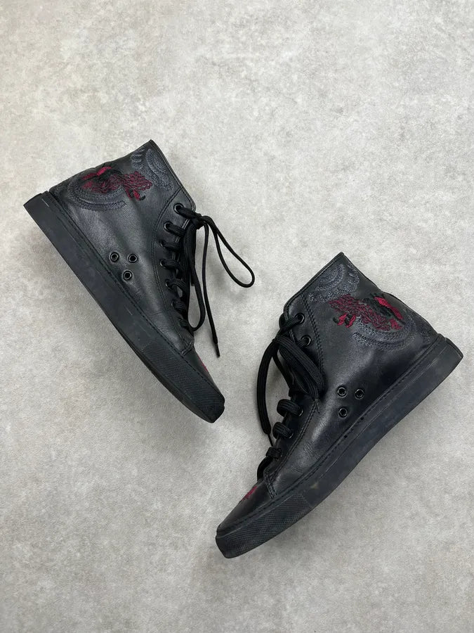SS2001 Gucci Leather Embroidered Dragon Black Leather High Sneakers ENkUNSI 2