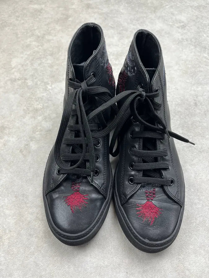 SS2001 Gucci Leather Embroidered Dragon Black Leather High Sneakers ENkUNSI 4