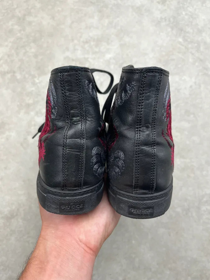 SS2001 Gucci Leather Embroidered Dragon Black Leather High Sneakers ENkUNSI 5