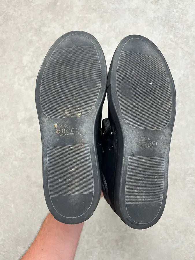 SS2001 Gucci Leather Embroidered Dragon Black Leather High Sneakers ENkUNSI 6