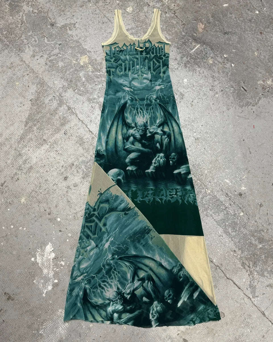 SS2001 Jean Paul Gaultier Satanic Gargoyle Blue Mesh Dress & Sarong  VUECnqW 1