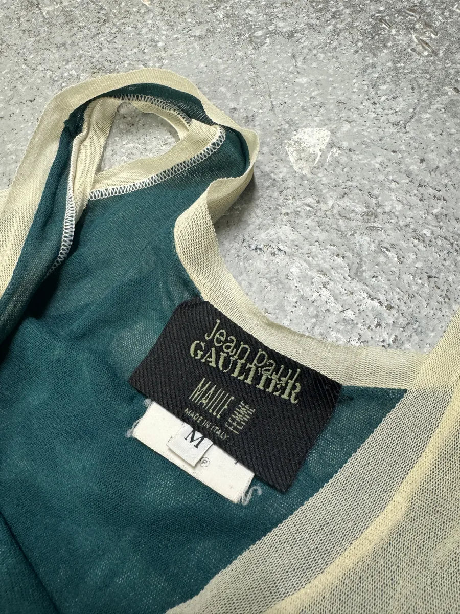 SS2001 Jean Paul Gaultier Satanic Gargoyle Blue Mesh Dress & Sarong  VUECnqW 12