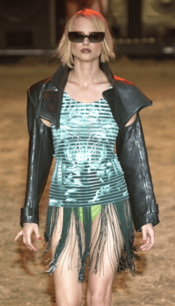 SS2001 Jean Paul Gaultier Satanic Gargoyle Blue Mesh Dress & Sarong  VUECnqW 3