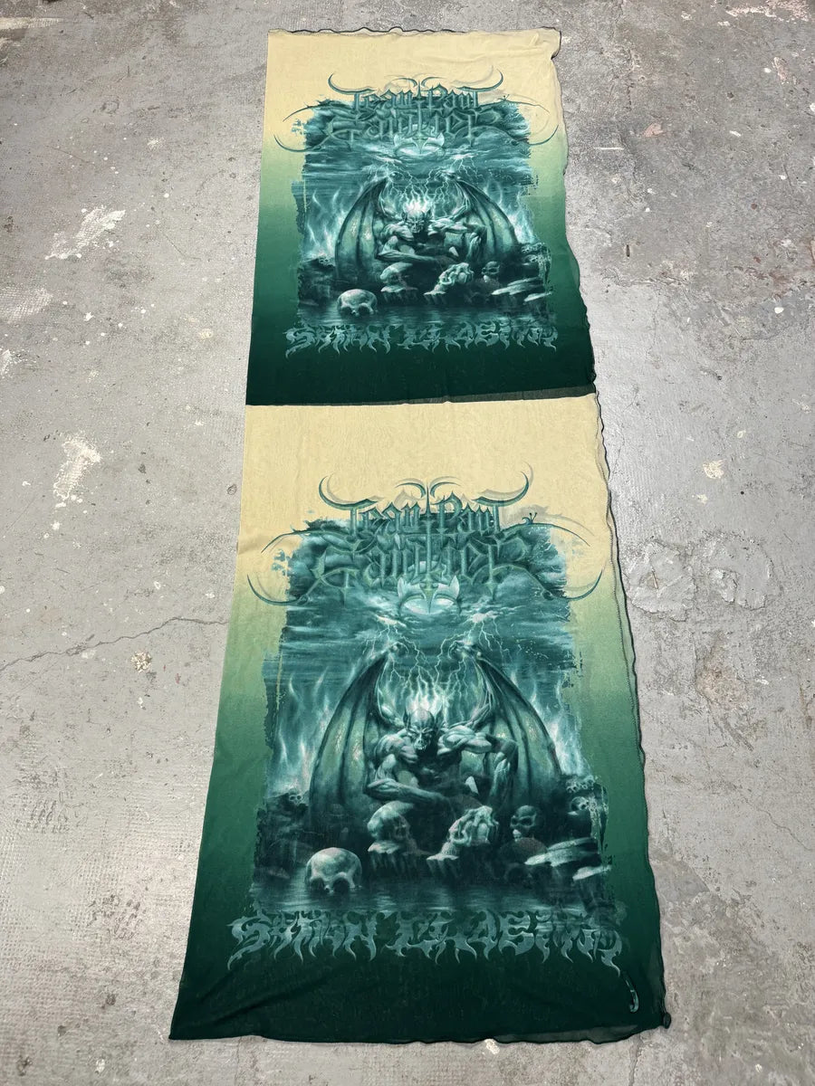 SS2001 Jean Paul Gaultier Satanic Gargoyle Blue Mesh Dress & Sarong  VUECnqW 4