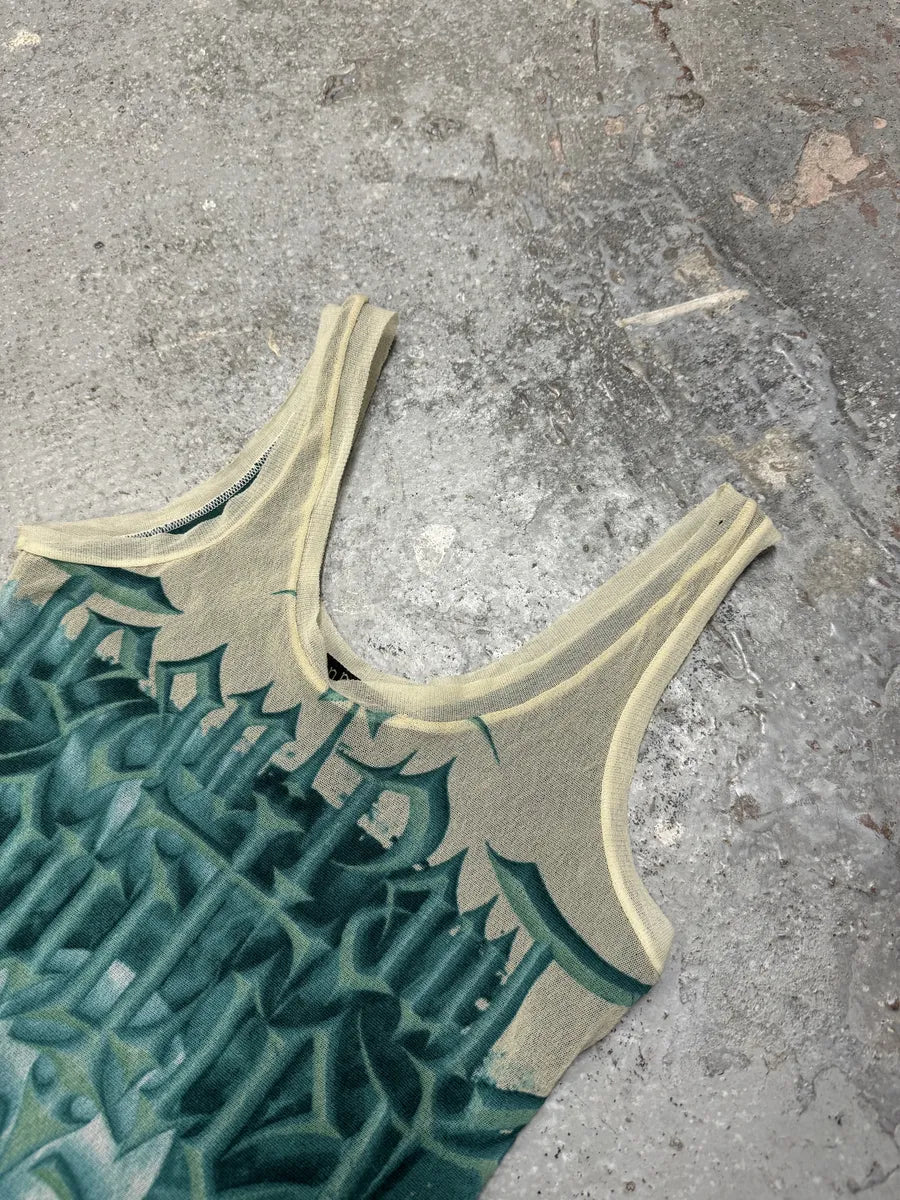 SS2001 Jean Paul Gaultier Satanic Gargoyle Blue Mesh Dress & Sarong  VUECnqW 7