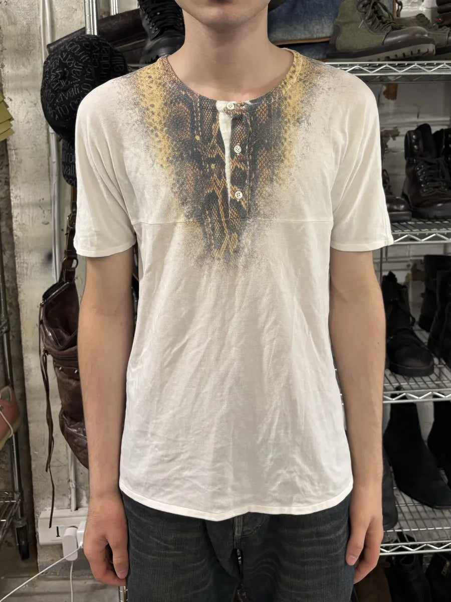 SS2001 Maison Martin Margiela White Snakeskin Print Henley T-Shirt cbzhNSt 2
