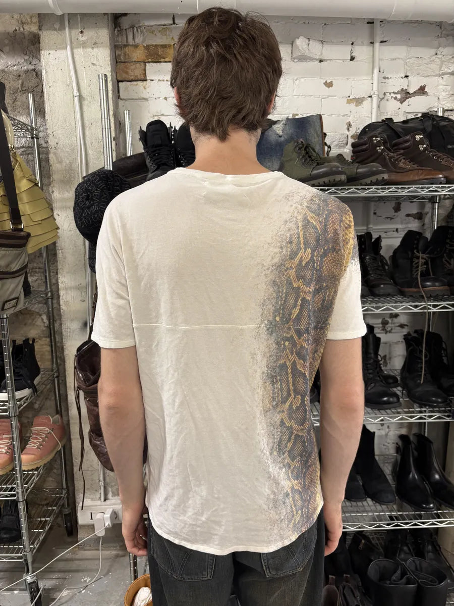SS2001 Maison Martin Margiela White Snakeskin Print Henley T-Shirt cbzhNSt 3