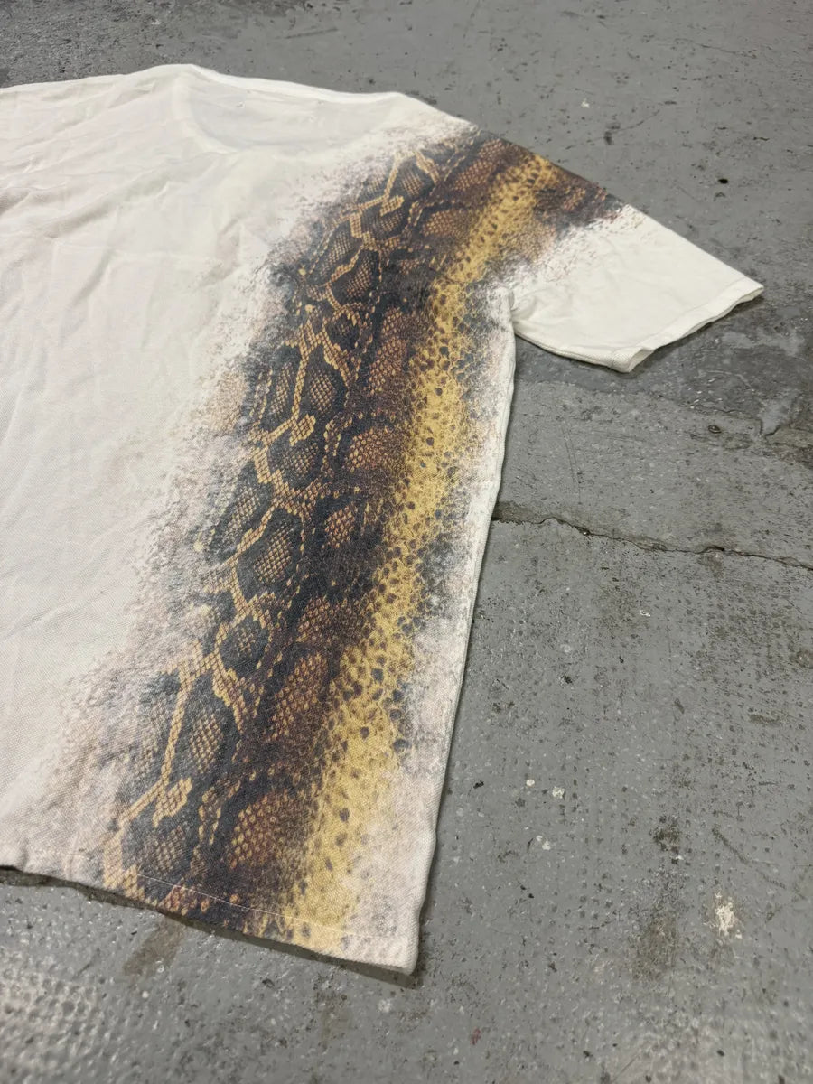 SS2001 Maison Martin Margiela White Snakeskin Print Henley T-Shirt cbzhNSt 5