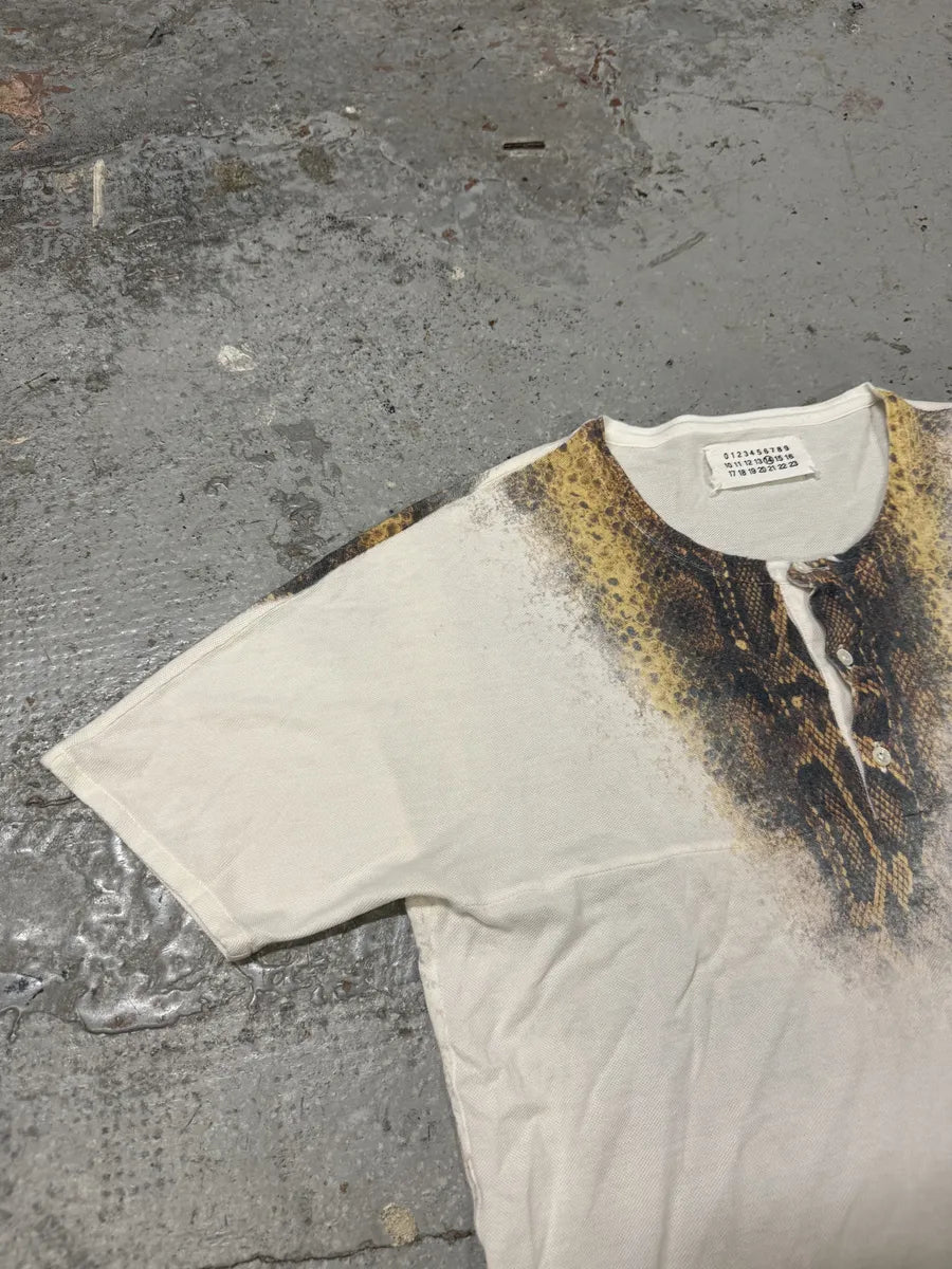SS2001 Maison Martin Margiela White Snakeskin Print Henley T-Shirt cbzhNSt 8