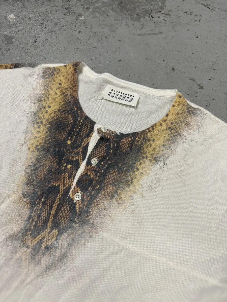SS2001 Maison Martin Margiela White Snakeskin Print Henley T-Shirt cbzhNSt 9