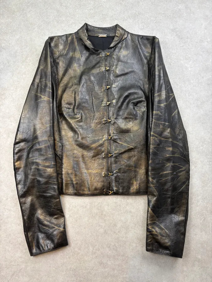 SS2001 Roberto Cavalli Black & Gold Patina Leather Biker Jacket GGYEfIq 0