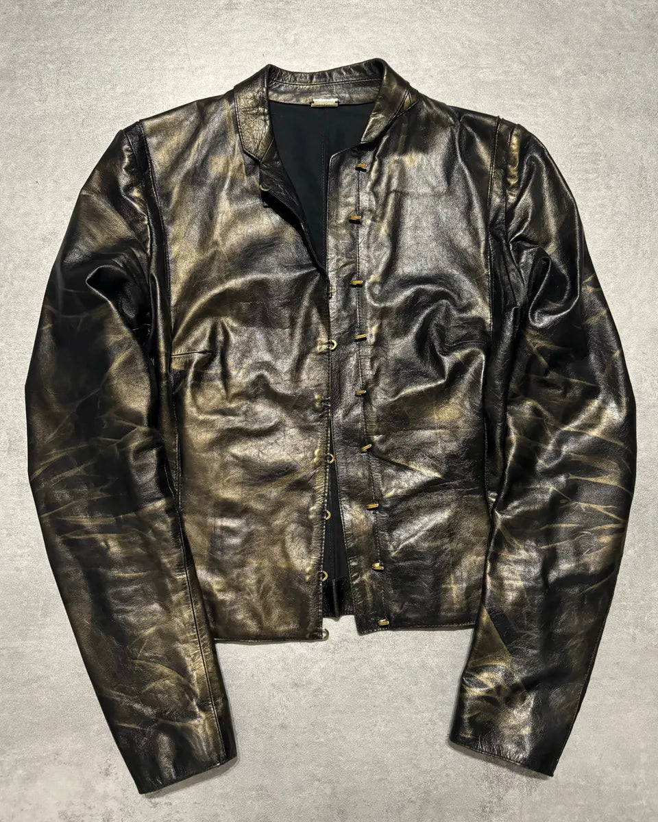 SS2001 Roberto Cavalli Black & Gold Patina Leather Biker Jacket GGYEfIq 2