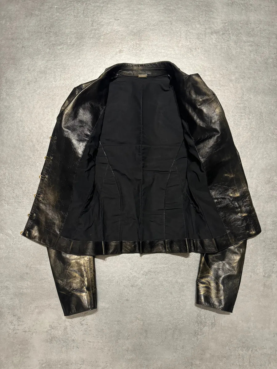 SS2001 Roberto Cavalli Black & Gold Patina Leather Biker Jacket GGYEfIq 4