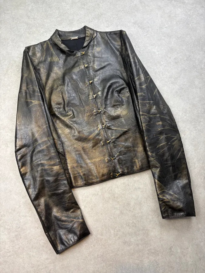 SS2001 Roberto Cavalli Black & Gold Patina Leather Biker Jacket GGYEfIq 4