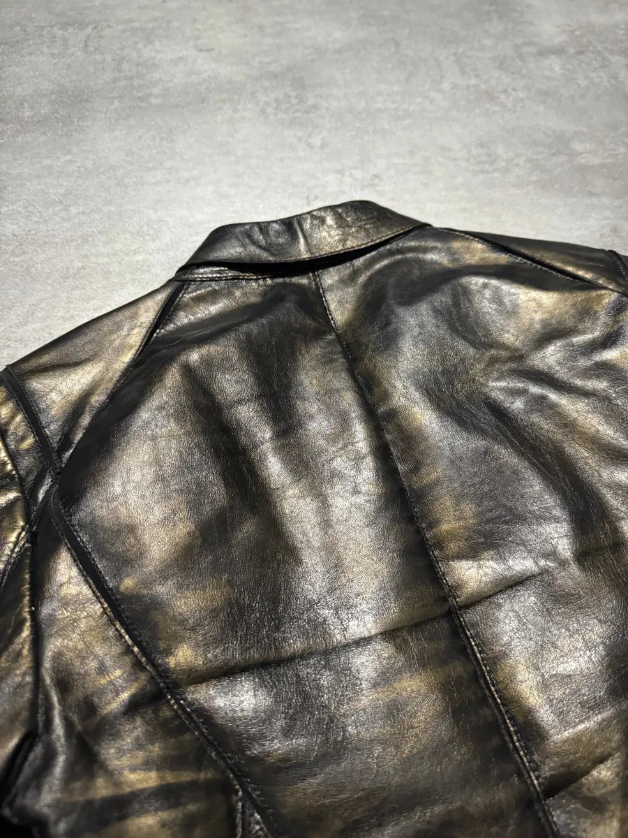 SS2001 Roberto Cavalli Black & Gold Patina Leather Biker Jacket GGYEfIq 4