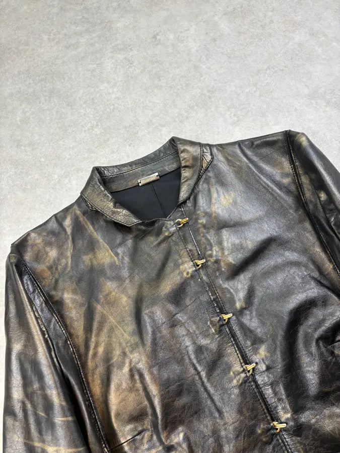 SS2001 Roberto Cavalli Black & Gold Patina Leather Biker Jacket GGYEfIq 5