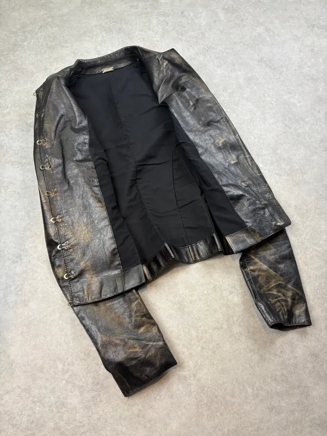 SS2001 Roberto Cavalli Black & Gold Patina Leather Biker Jacket GGYEfIq 7