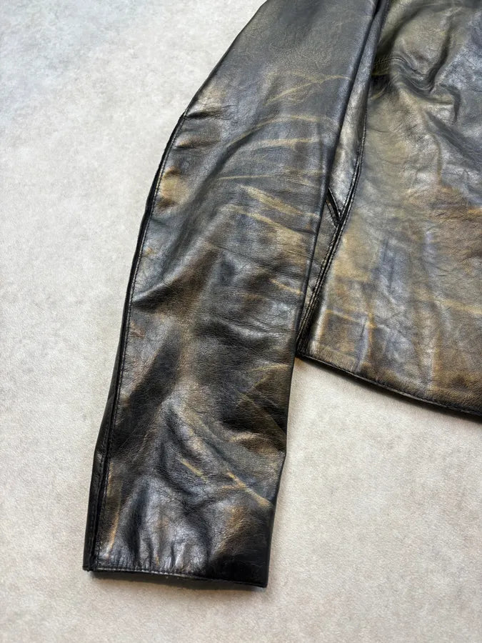 SS2001 Roberto Cavalli Black & Gold Patina Leather Biker Jacket GGYEfIq 8