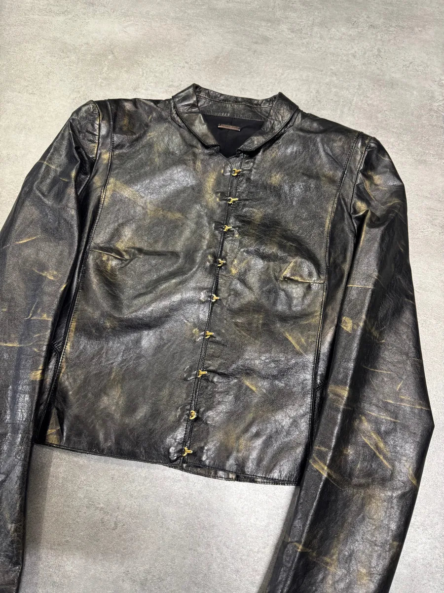 SS2001 Roberto Cavalli Black & Gold Patina Leather Biker Jacket (XS) 2