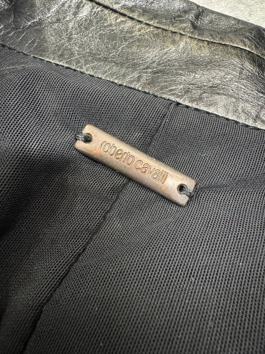 SS2001 Roberto Cavalli Black & Gold Patina Leather Biker Jacket (XS) 9