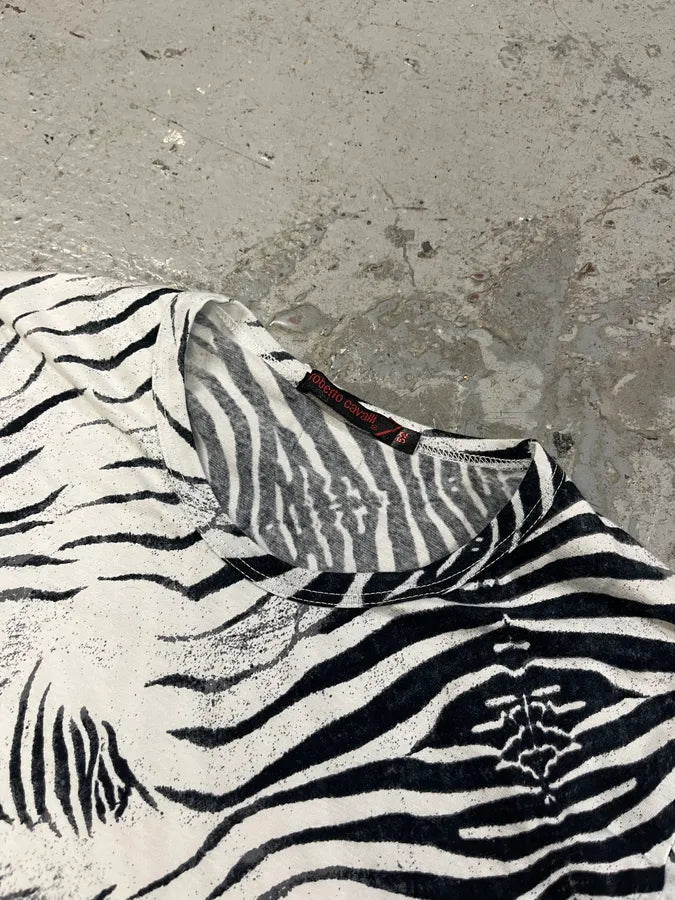 SS2001 Roberto Cavalli Black & White Zebra Savage Tee-Shirt qUAVppJ 2
