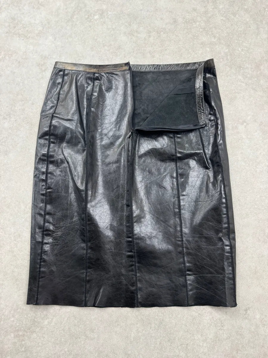 SS2001 Roberto Cavalli Black Faded Leather Skirt  qaYGHPc 10