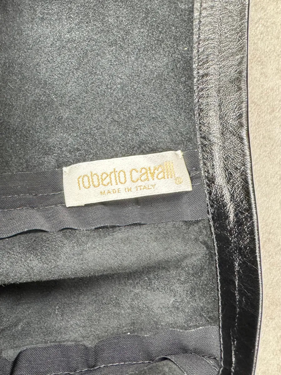 SS2001 Roberto Cavalli Black Faded Leather Skirt  qaYGHPc 11