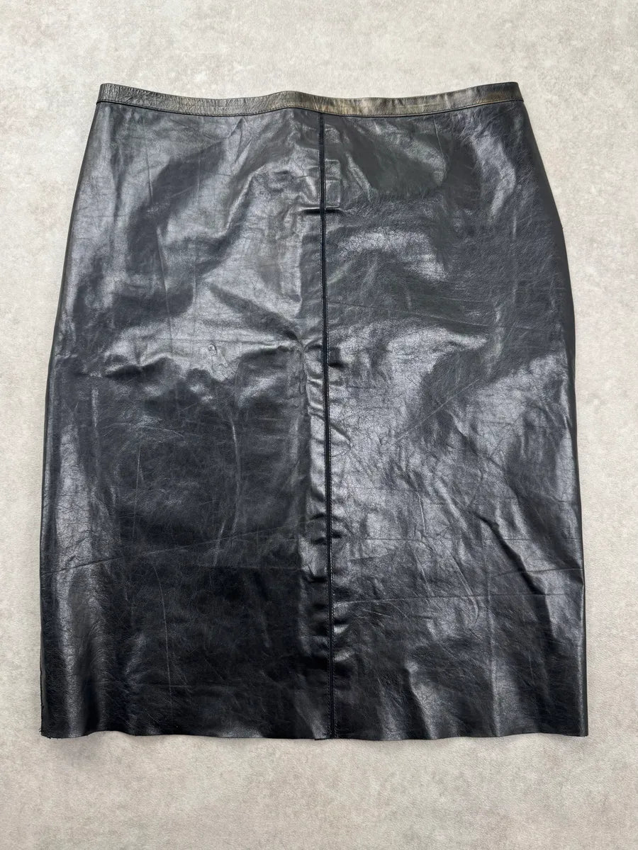 SS2001 Roberto Cavalli Black Faded Leather Skirt  qaYGHPc 4