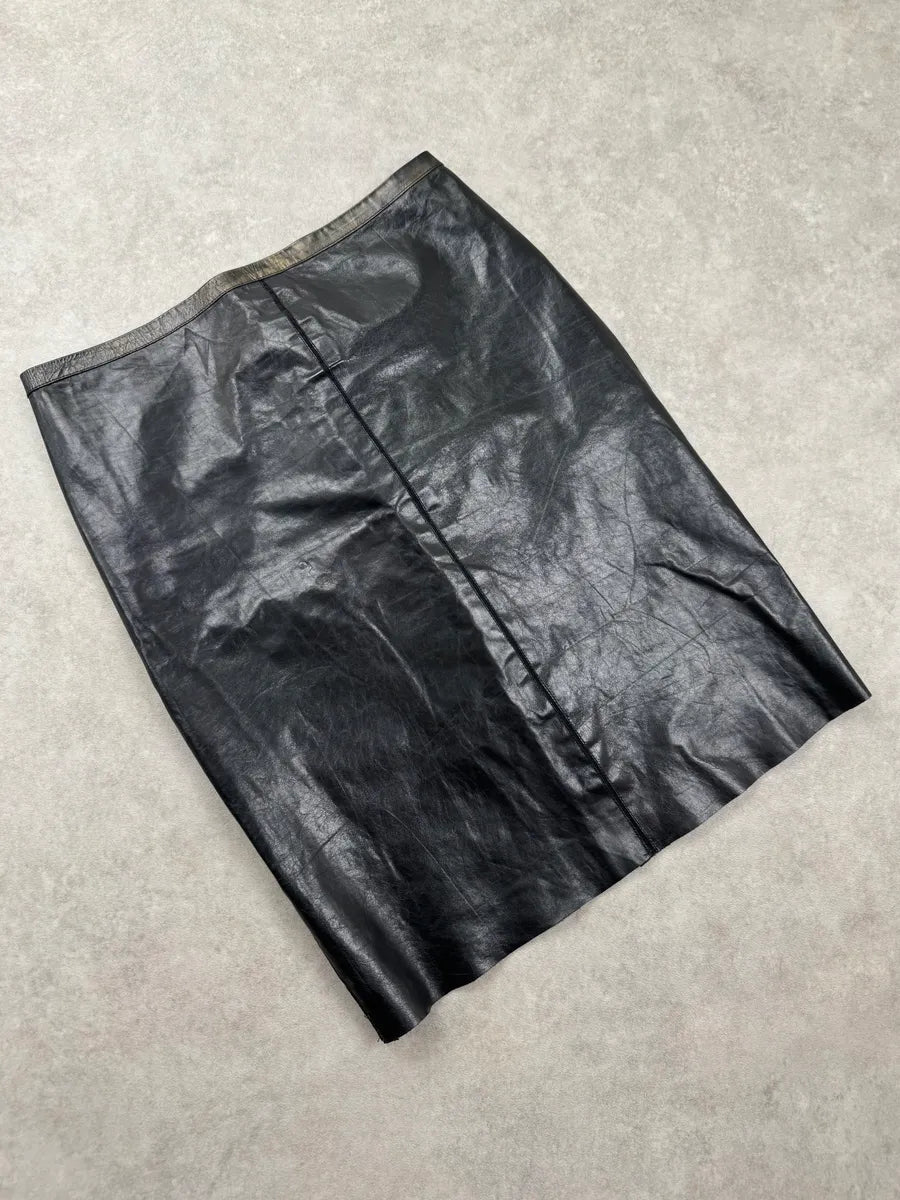 SS2001 Roberto Cavalli Black Faded Leather Skirt  qaYGHPc 5