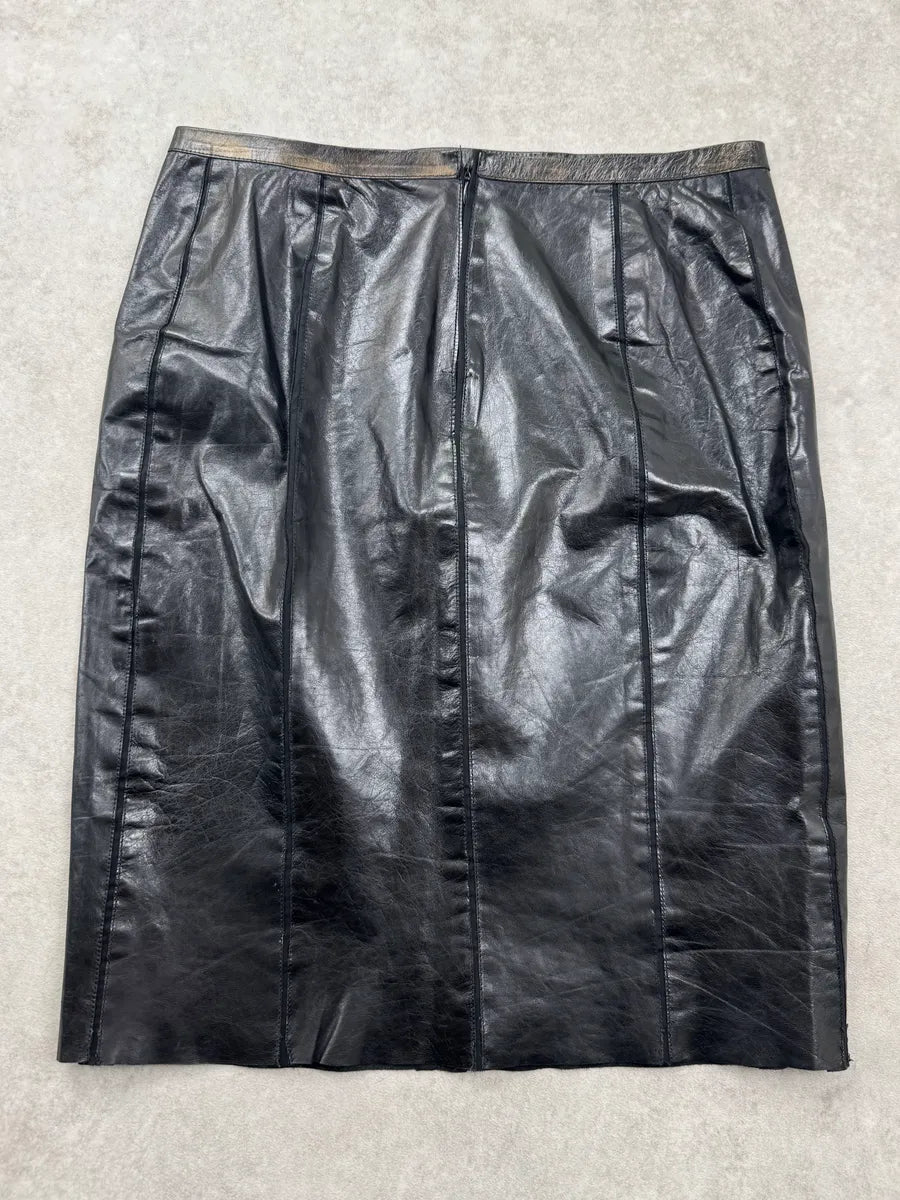 SS2001 Roberto Cavalli Black Faded Leather Skirt  qaYGHPc 6