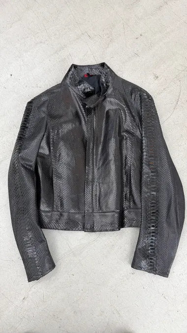 SS2001 Roberto Cavalli Black Python Leather Jacket LLFdCwg 0