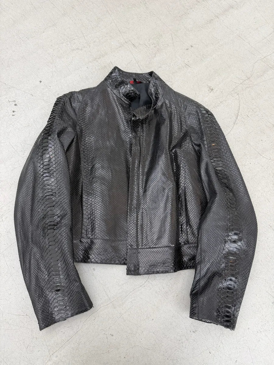 SS2001 Roberto Cavalli Black Python Leather Jacket LLFdCwg 2