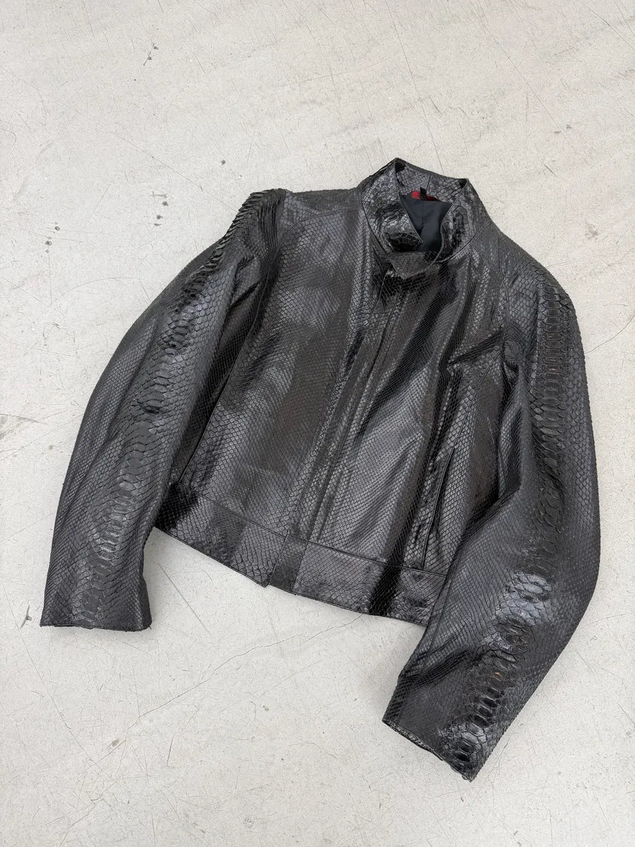 SS2001 Roberto Cavalli Black Python Leather Jacket LLFdCwg 4