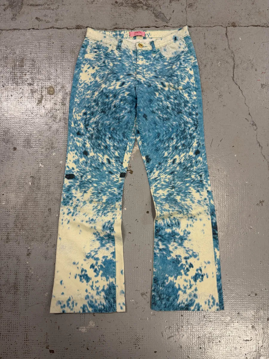 SS2001 Roberto Cavalli Blue & White Fury Movement Cow Print Pants kaqmlWs 0