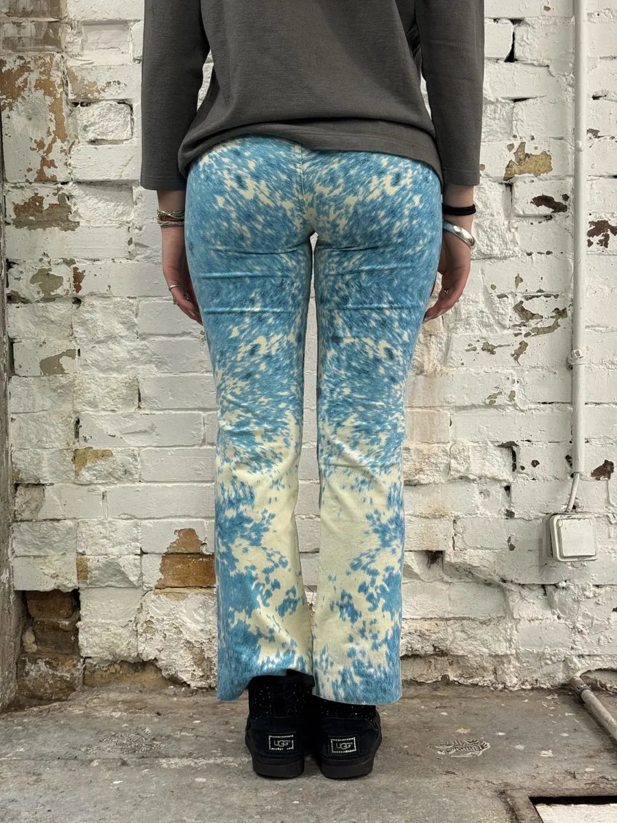 SS2001 Roberto Cavalli Blue & White Fury Movement Cow Print Pants kaqmlWs 3