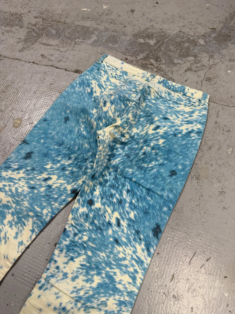 SS2001 Roberto Cavalli Blue & White Fury Movement Cow Print Pants kaqmlWs 4