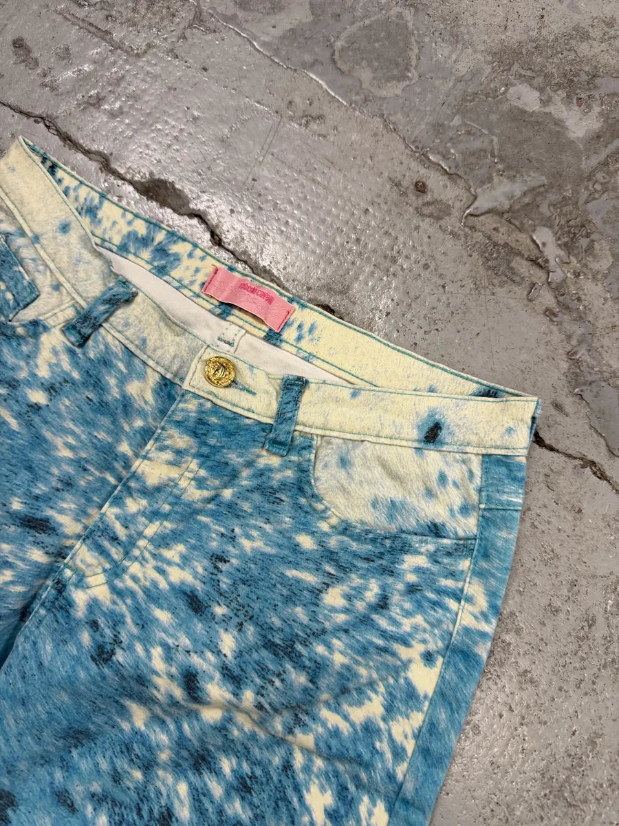 SS2001 Roberto Cavalli Blue & White Fury Movement Cow Print Pants kaqmlWs 5