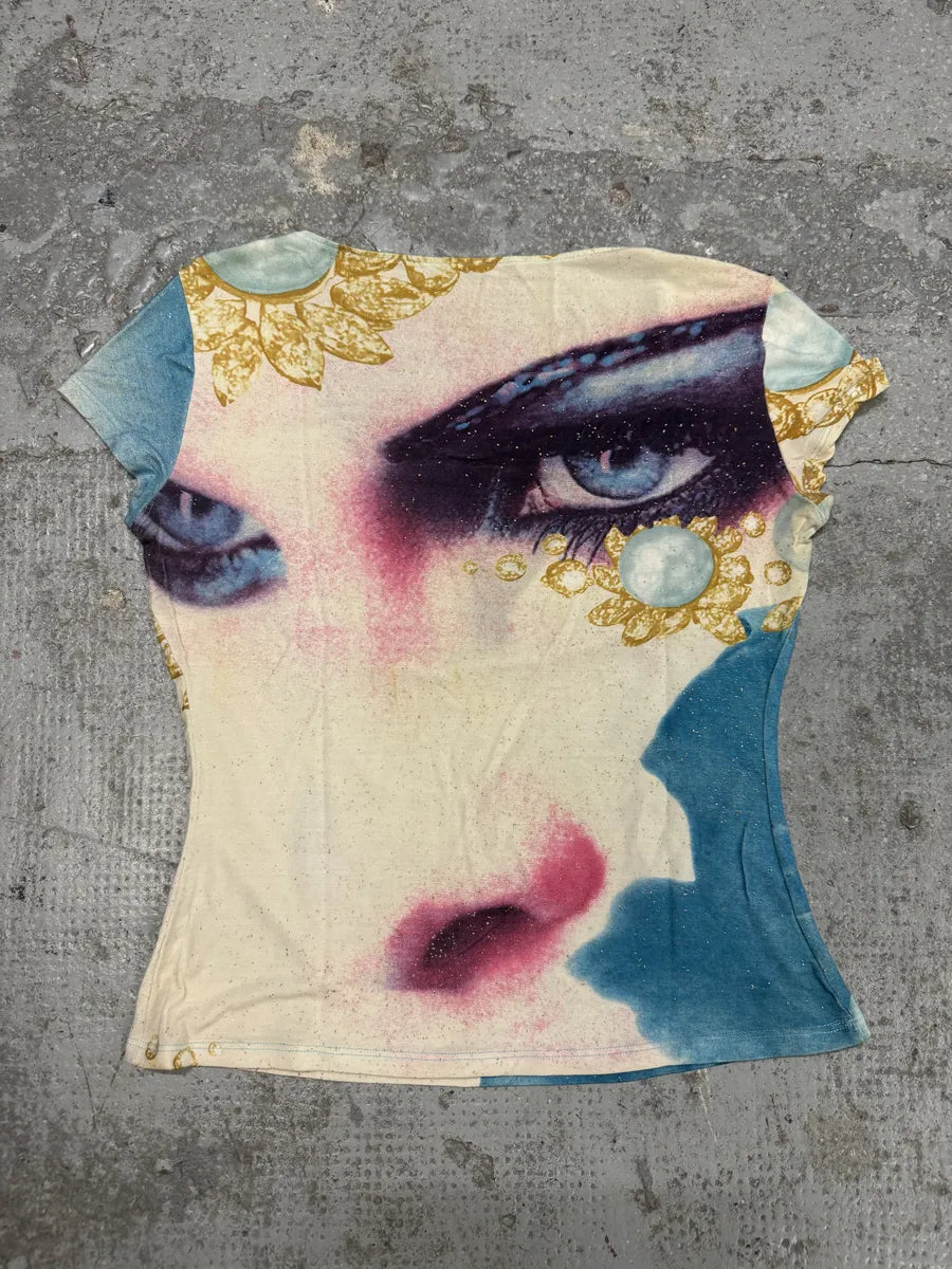 SS2001 Roberto Cavalli Blue Desi Princess Eye Top (S) RXzZQpS 0