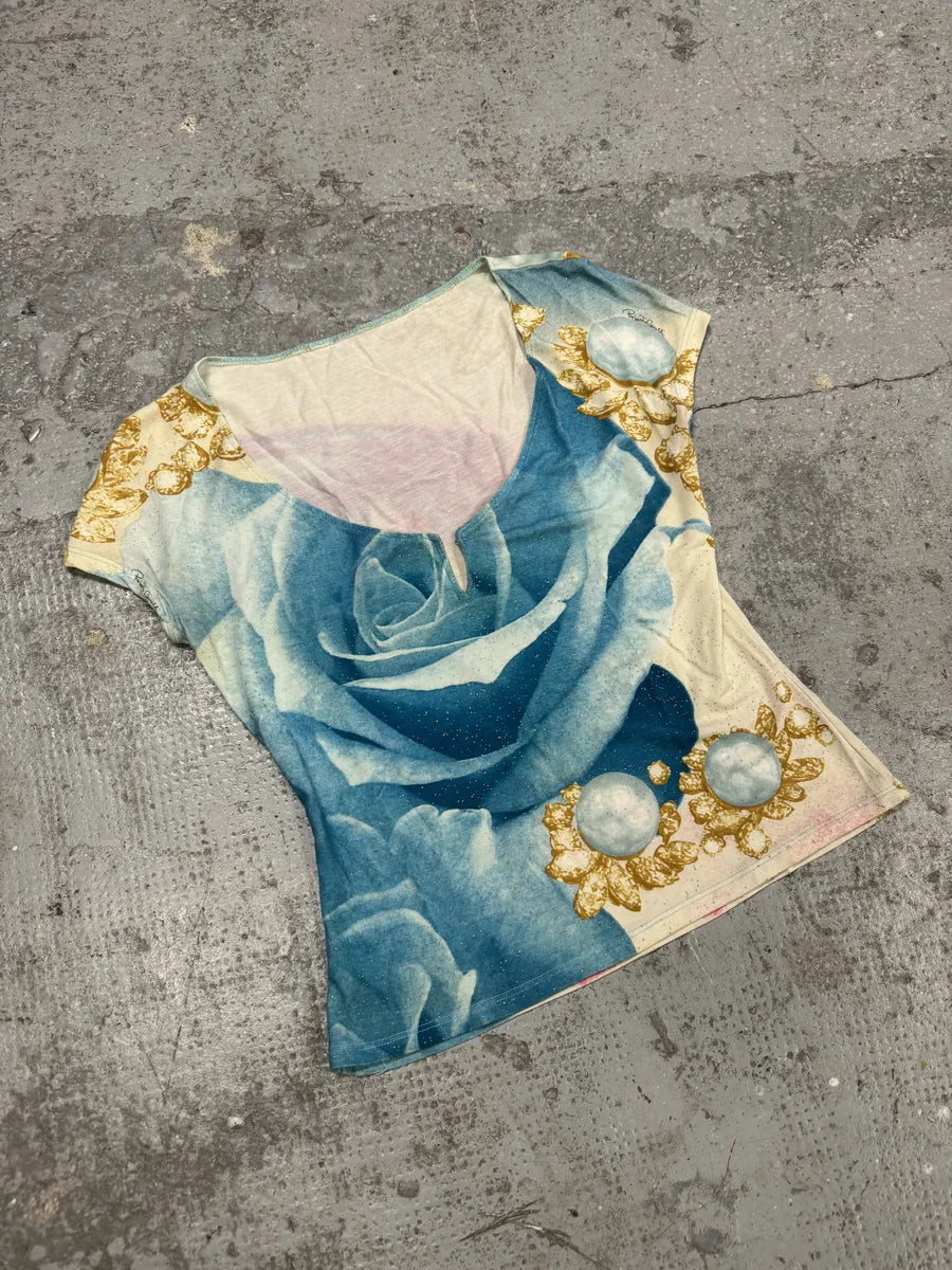 SS2001 Roberto Cavalli Blue Desi Princess Eye Top (S) RXzZQpS 2