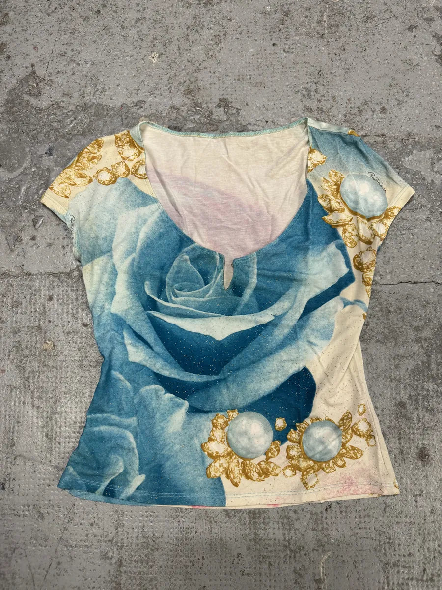 SS2001 Roberto Cavalli Blue Desi Princess Eye Top (S) RXzZQpS 4