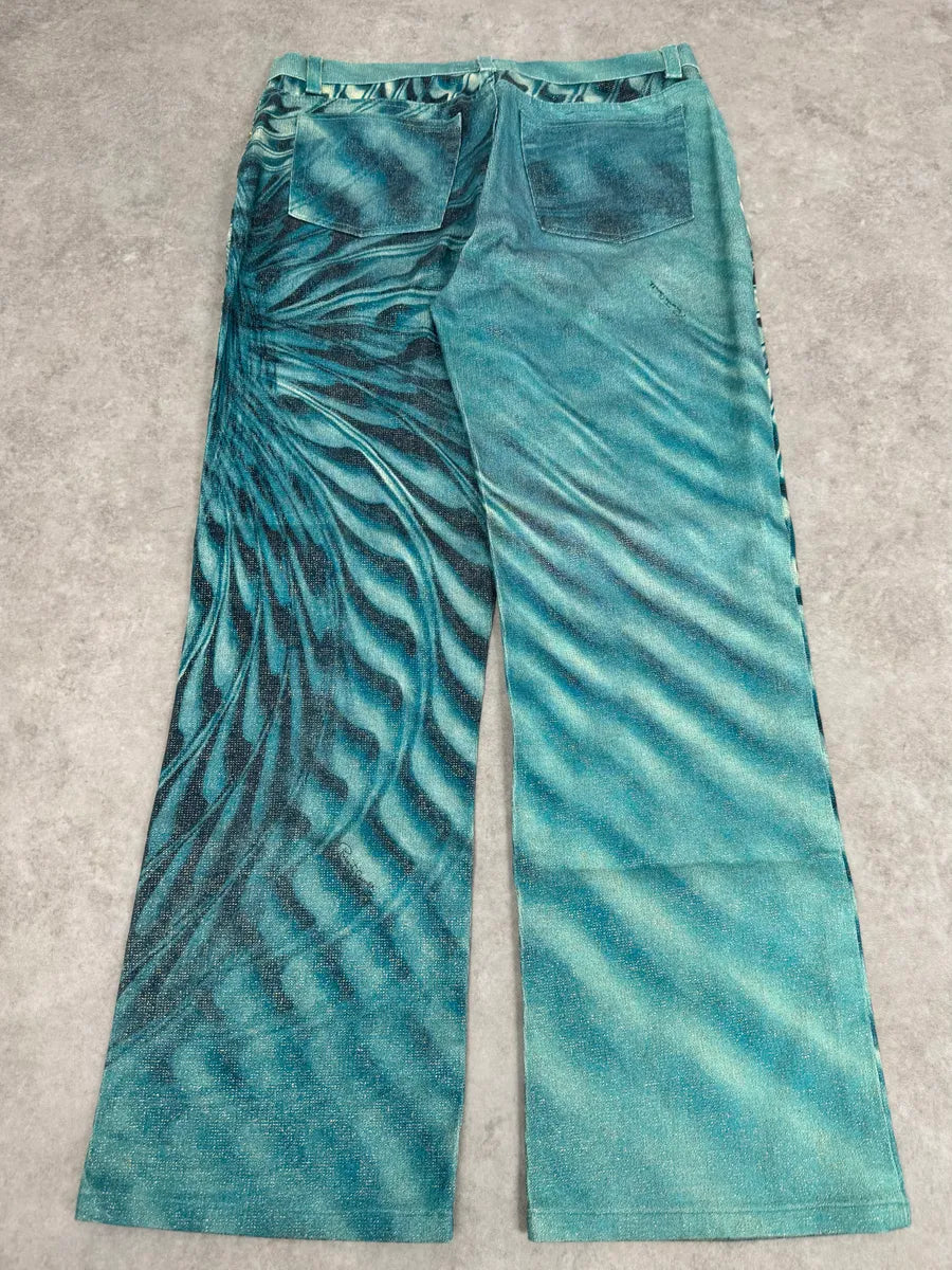 SS2001 Roberto Cavalli Blue Pixel Hallucination Pants WwSorGf 1