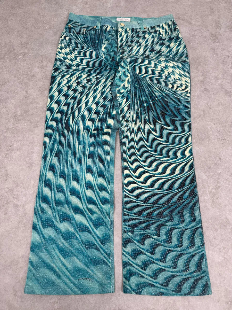 SS2001 Roberto Cavalli Blue Pixel Hallucination Pants WwSorGf 2