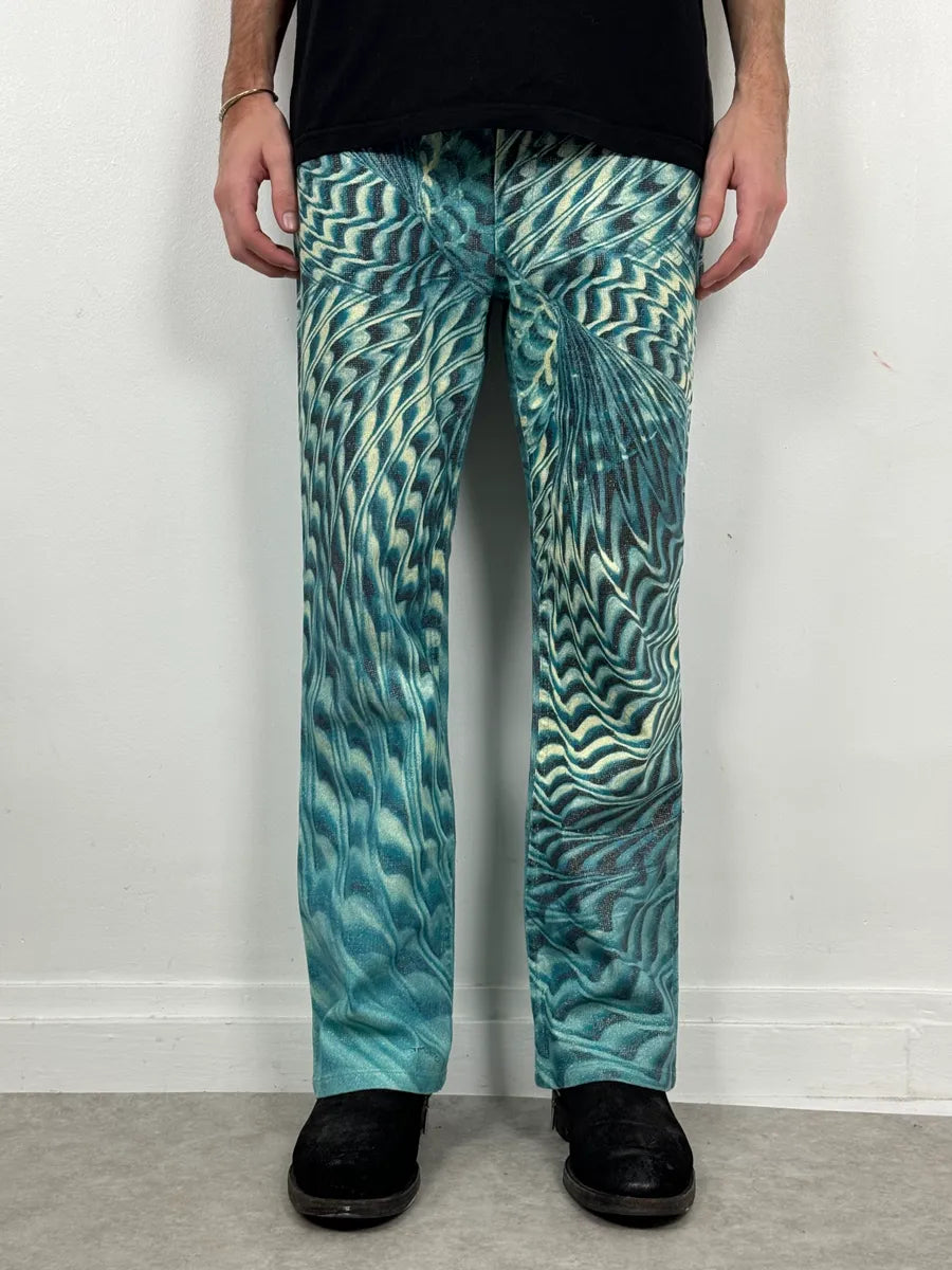 SS2001 Roberto Cavalli Blue Pixel Hallucination Pants WwSorGf 3