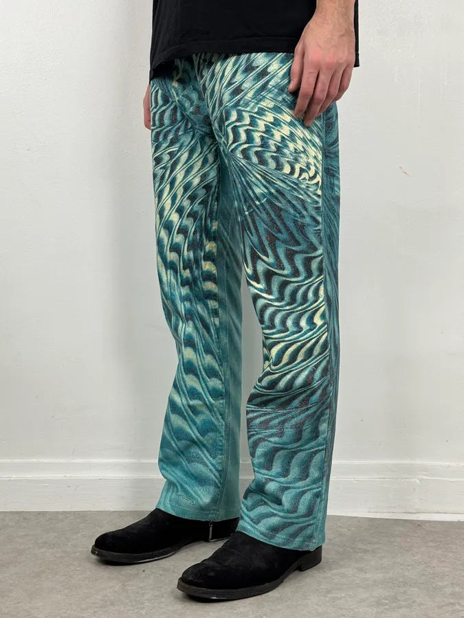 SS2001 Roberto Cavalli Blue Pixel Hallucination Pants WwSorGf 4