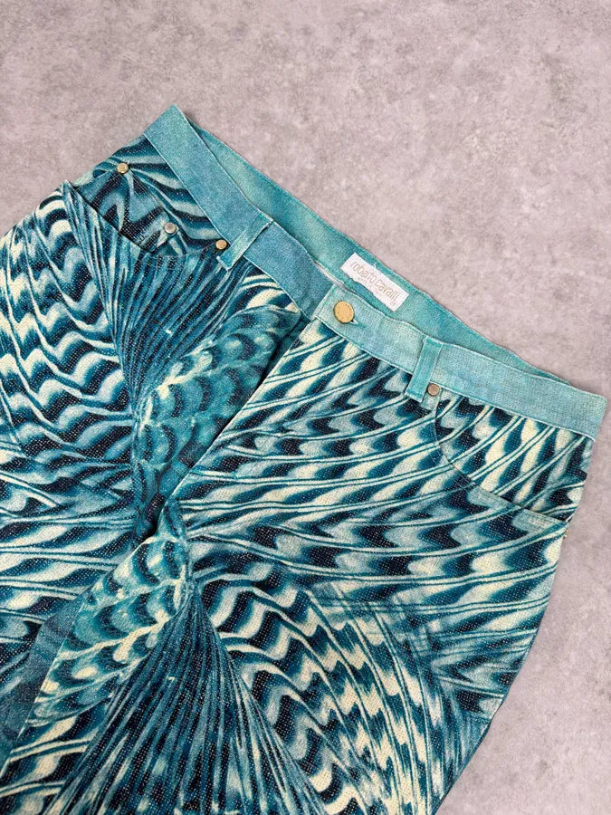 SS2001 Roberto Cavalli Blue Pixel Hallucination Pants WwSorGf 6
