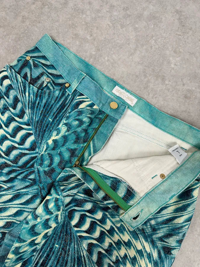 SS2001 Roberto Cavalli Blue Pixel Hallucination Pants WwSorGf 7